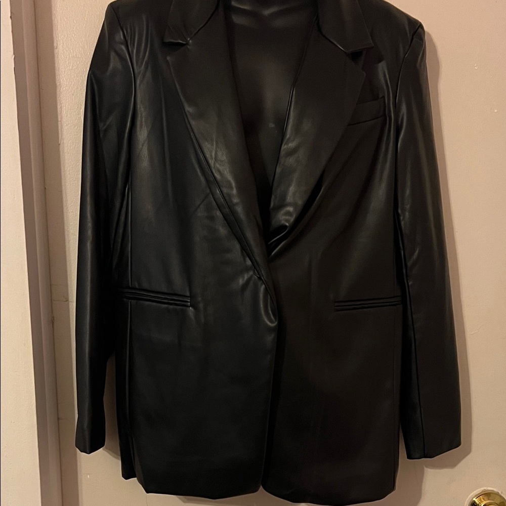 RDI Women's Sleek Black Faux Leather Blazer